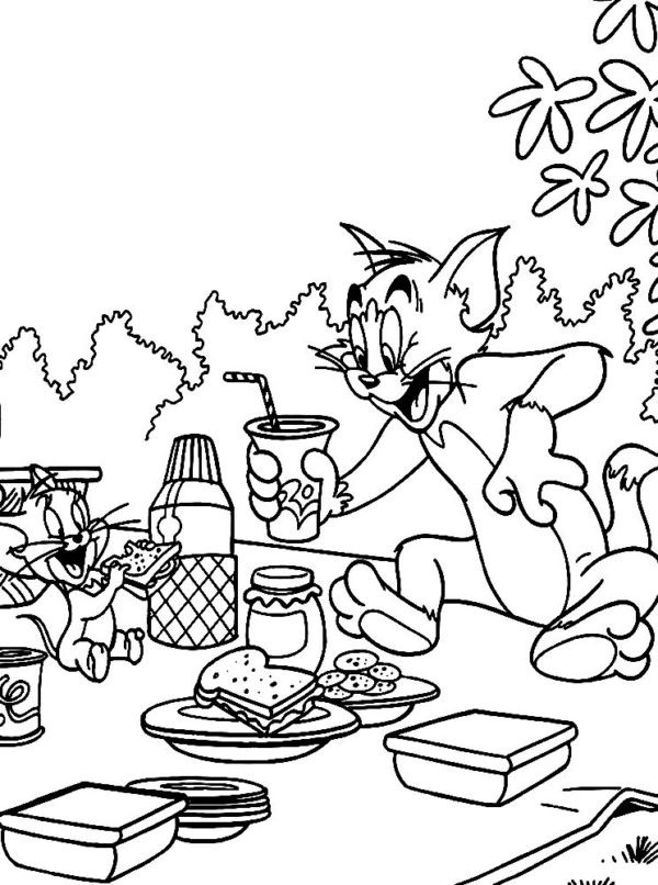 Tom i Jerry na pikniku kolorowanka do druku